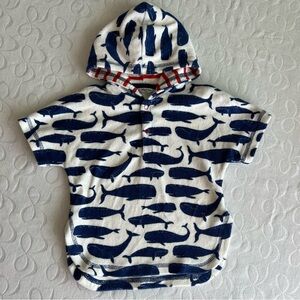 Baby Boden Terrycloth Cover Up Toweling Hoodie 3-6Months Beach Pool Whales Ocean